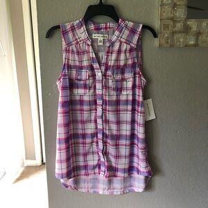 Plaid short sleeve blouse